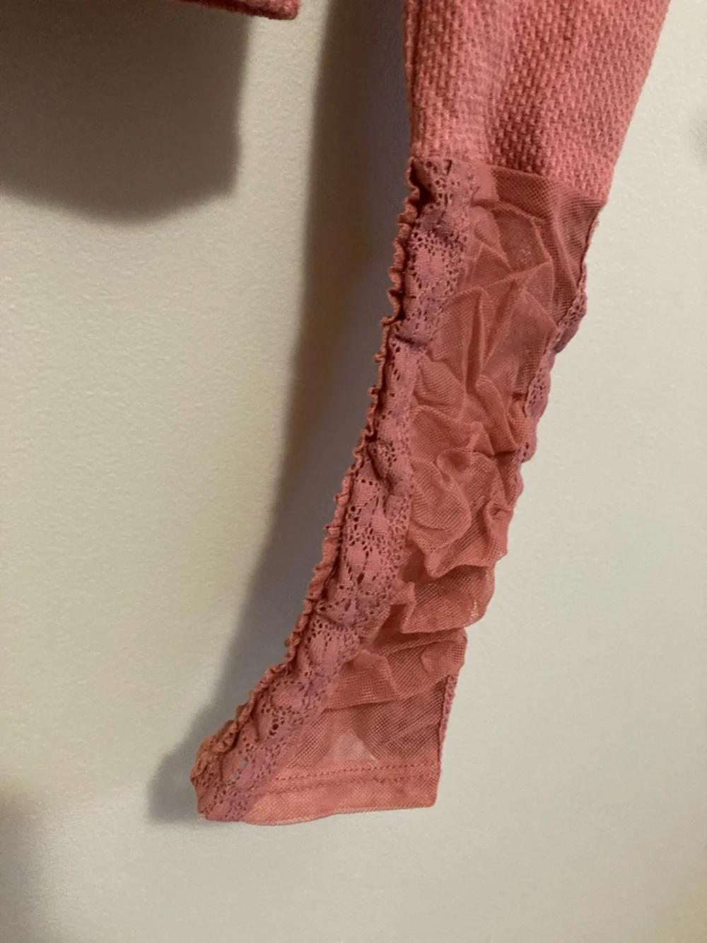 Free People Dusty Rose Pink V-Neck Wear Me Out Ruched Long Sleeve Top Size Large